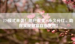 279模式来袭！用户裂变+永久分红，助你实现财富自由梦想！